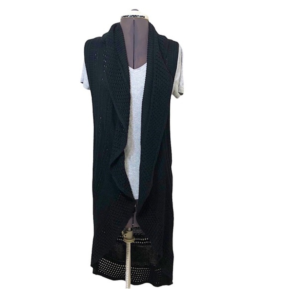 John Paul Richard Cotton Blend Black Knit Long Open All Bundled Up Boho Vest XL